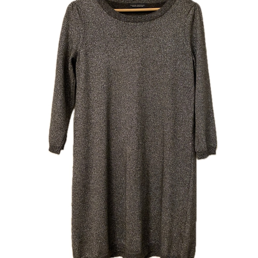 EUC Sparkly Banana Republic tunic sweater/dress, size Small, Silver/Black